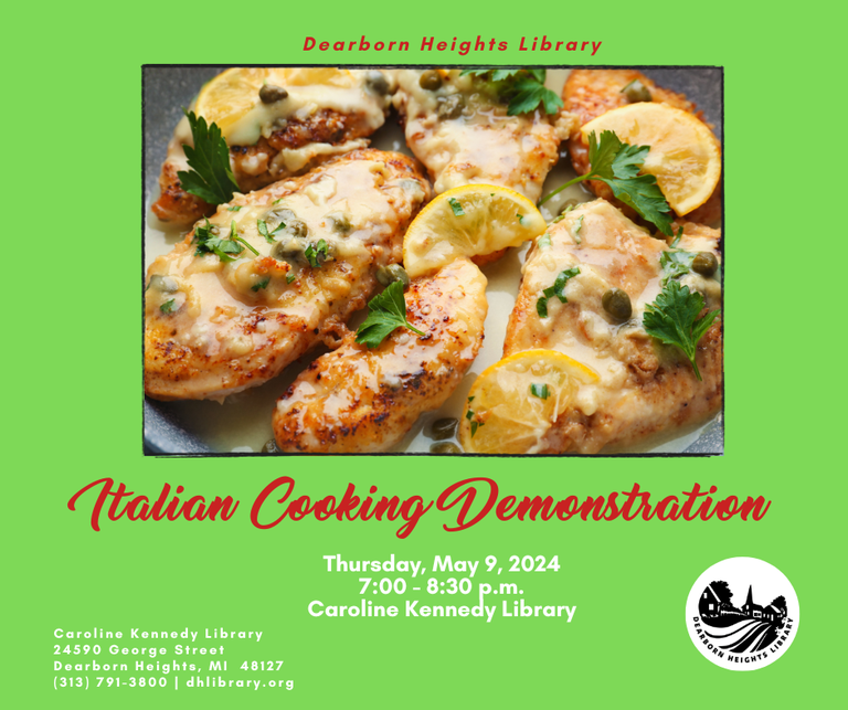 Image of chicken piccata with text.