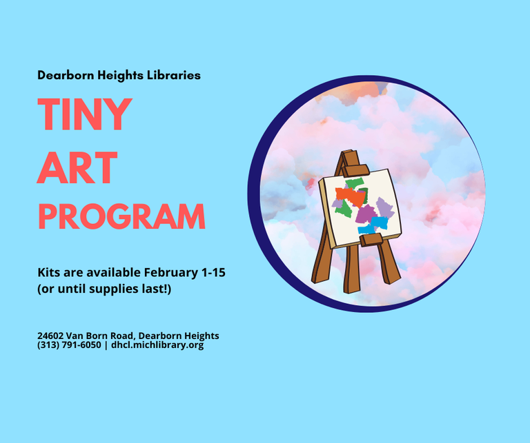 Image for Tiny Art Program that has a art stand inside a watercolor circle on a light blue background.